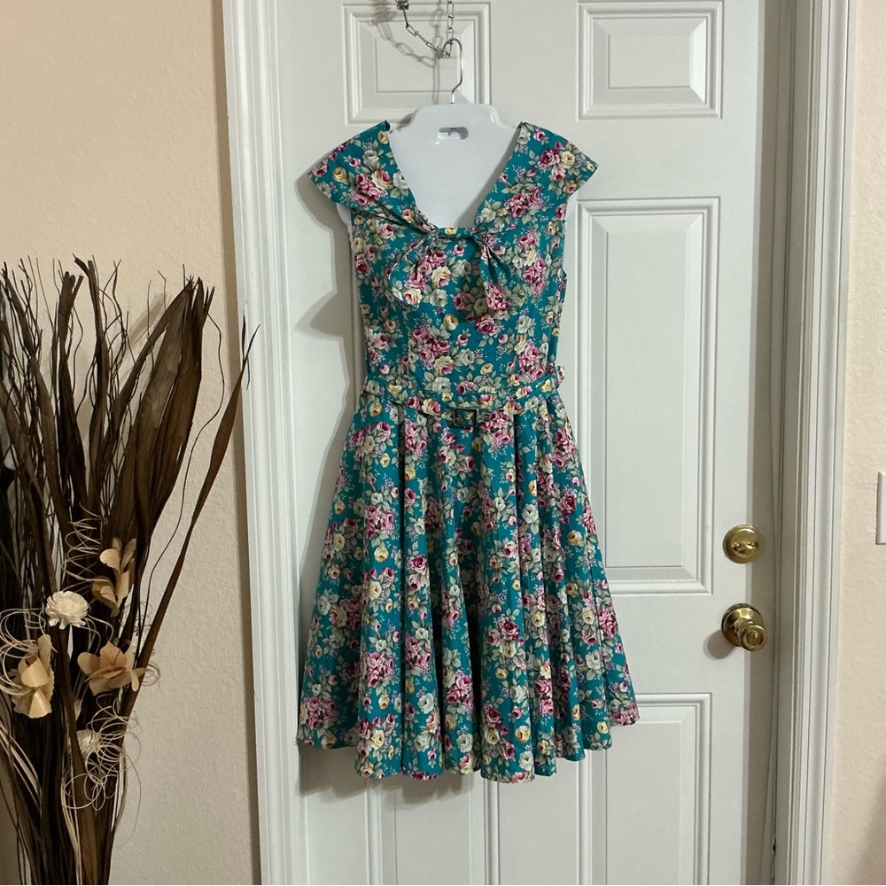 Blackbutterfly “Cynthia” Turquoise Blue Floral Modstyle Dress Size 8